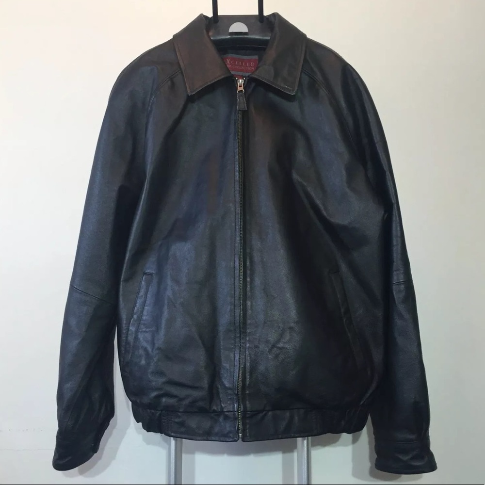 Excelled Leather Black Bomber Jacket Zipper Front
